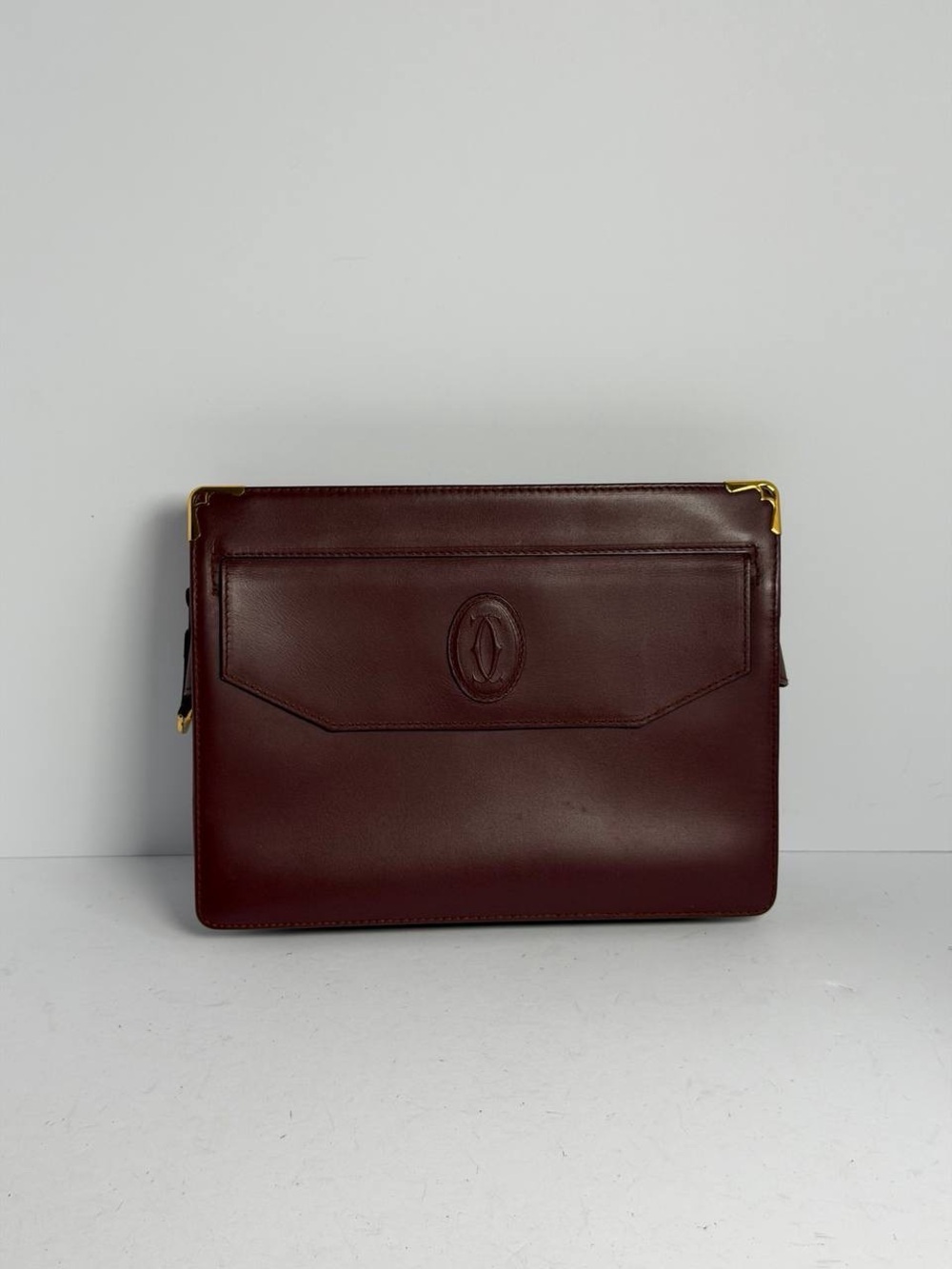 Vintage Cartier Must De Cartier Burgundy Leather Clutch Bag